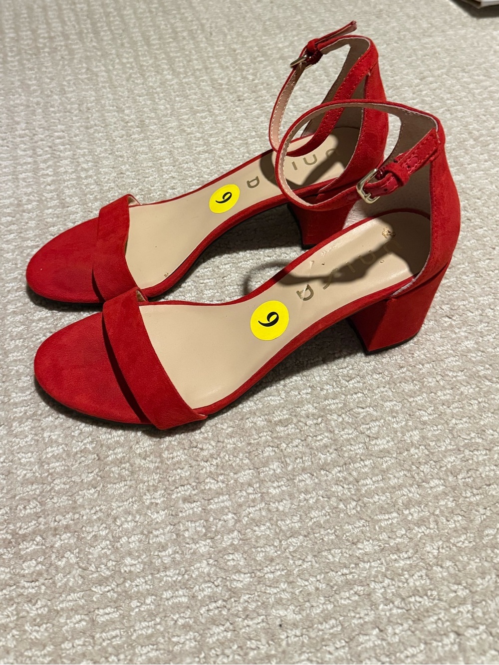 Unisa Red Suede Ankle-Strap Block Heels